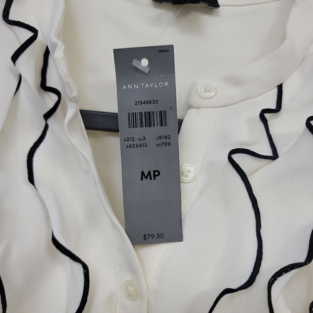 Ann Taylor frill button-down long sleeve blouse, MP - Picture 4 of 8